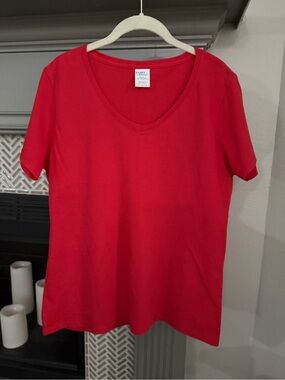Port & Company Women's Red V-Neck Short Sleeve Tee